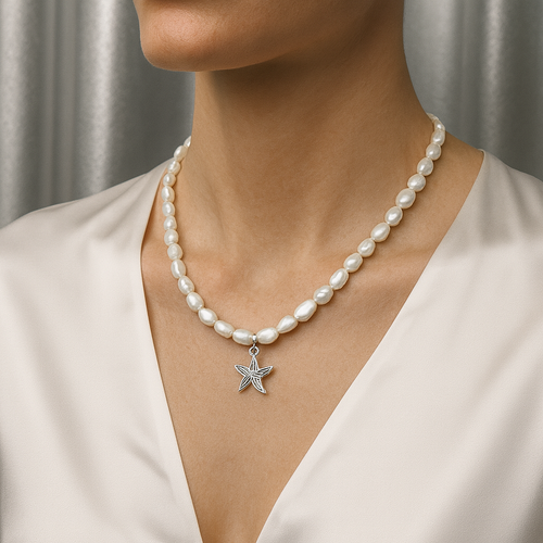 İnci Doğal Taş Gümüş Kolye