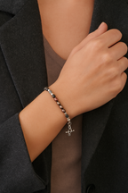 İnci - Labradorit - İyolit Doğal Taş Gümüş Kapama Bileklik