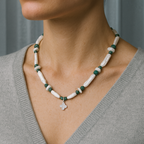 İnci - Malakit Doğal Taş Gümüş Kapama Kolye