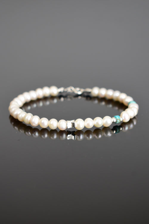 İnci - Turkuaz Firuze Doğal Taş Gümüş Kapama Tasarım Bileklik