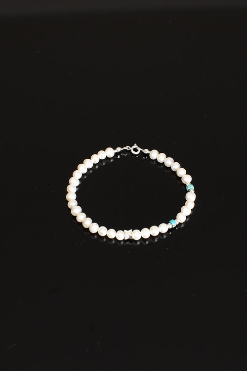 İnci - Turkuaz Firuze Doğal Taş Gümüş Kapama Tasarım Bileklik