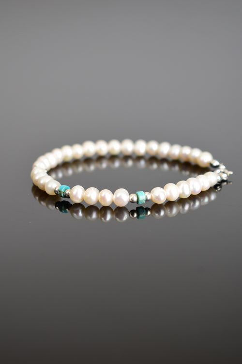 İnci - Turkuaz Firuze Doğal Taş Gümüş Kapama Tasarım Bileklik