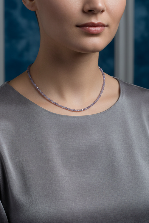 İyolit Doğal Taş 925 Ayar Gümüş Rondel Kesim Kolye