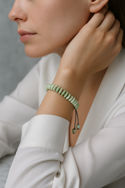 Jade Doğal Taş Makrome Örme Bileklik – Şekilsiz Kesim