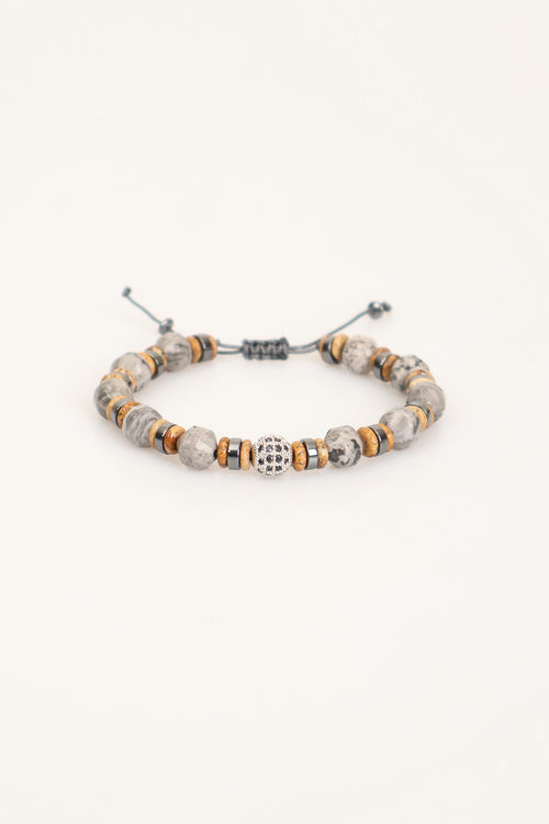 Jasper - Hematit Doğal Taş Zirkon Aparatlı Makrome Bileklik