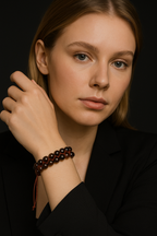 Brown Eye Agate 8mm Double Row Macrame Natural Stone Bracelet