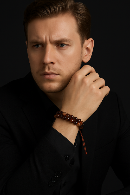 Brown Eye Agate 8mm Double Row Macrame Natural Stone Bracelet