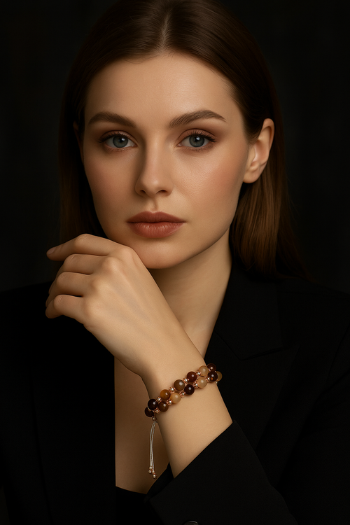 Brown Eye Agate Triple Macrame Special Design Bracelet 6 mm