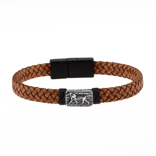 Erkek Bilekliği Kahverengi Deri Örgü Gümüş Bileklik