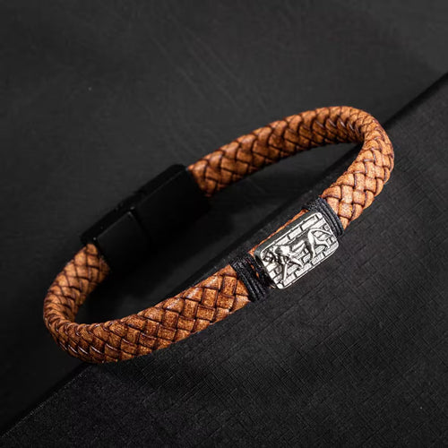 Erkek Bilekliği Kahverengi Deri Örgü Gümüş Bileklik