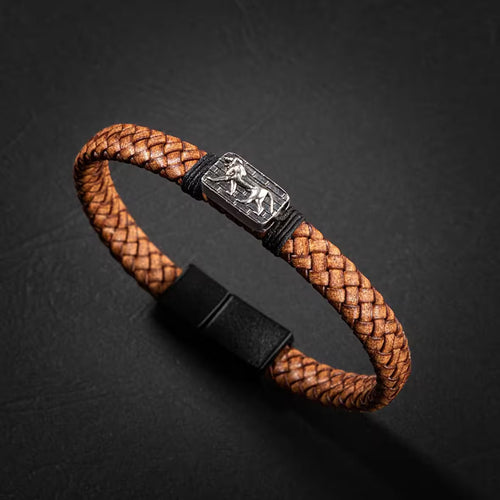 Erkek Bilekliği Kahverengi Deri Örgü Gümüş Bileklik