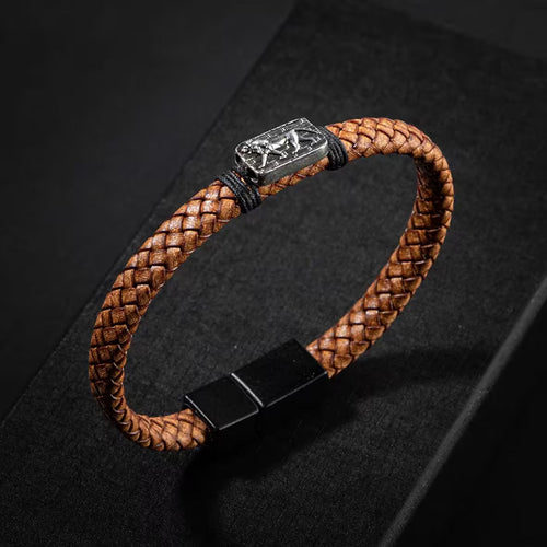 Erkek Bilekliği Kahverengi Deri Örgü Gümüş Bileklik