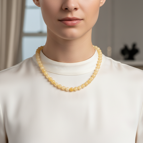 Kalsit 8 mm Düğümlü Doğal Taş Kolye