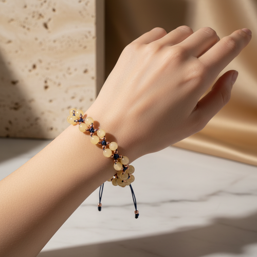 Kalsit Üçlü Makrome Özel Tasarım Bileklik 6 mm