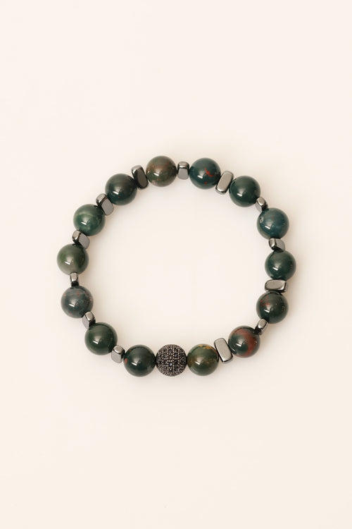 Kan Taşı - Hematit 10 mm Doğal Taş Zirkon Aparatlı Bileklik