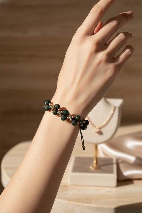 Kan Taşı Üçlü Makrome Özel Tasarım Bileklik 6 mm