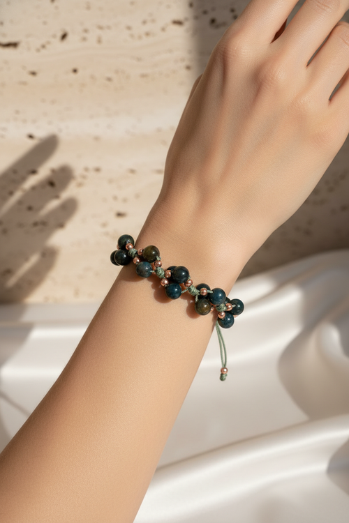 Kan Taşı Üçlü Makrome Özel Tasarım Bileklik 6 mm