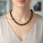 Tiger Eye 8 mm Knotted Natural Stone Necklace