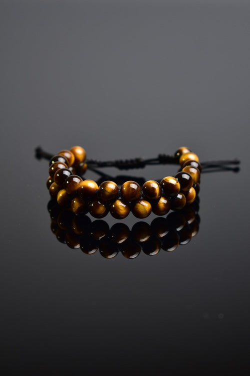 Kaplan Gözü  Doğal Taş Çift Sıra Makrome Bileklik 8 mm