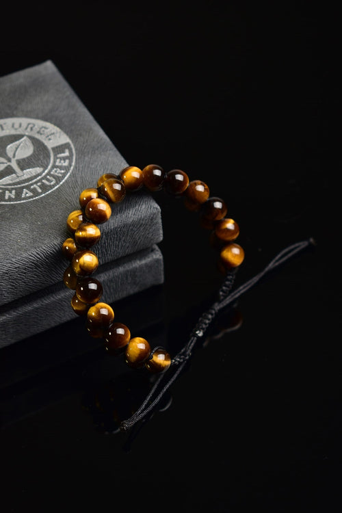 Kaplan Gözü  Doğal Taş Çift Sıra Makrome Bileklik 8 mm