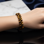 Kaplan Gözü  Doğal Taş Çift Sıra Makrome Bileklik 8 mm