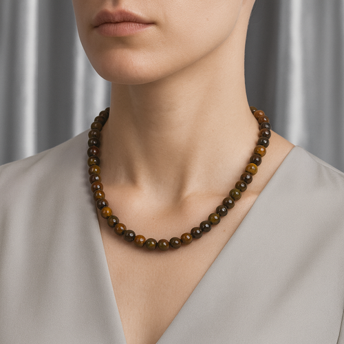 Kaplan Gözü Doğal Taş Dizi Kolye 8 mm