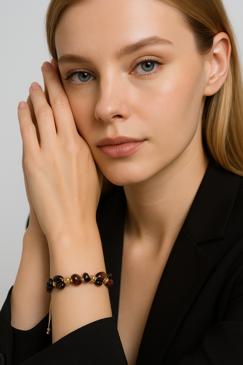 Tiger Eye Natural Stone Triple Macrame Special Design Bracelet