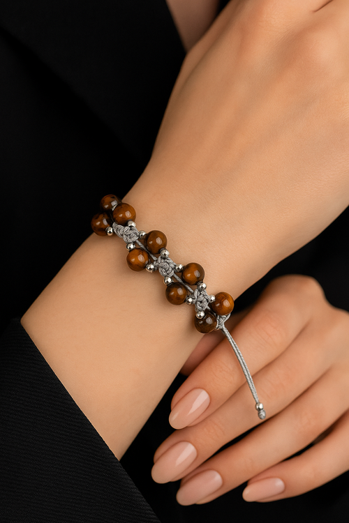 Tiger Eye Triple Macrame Design Bracelet