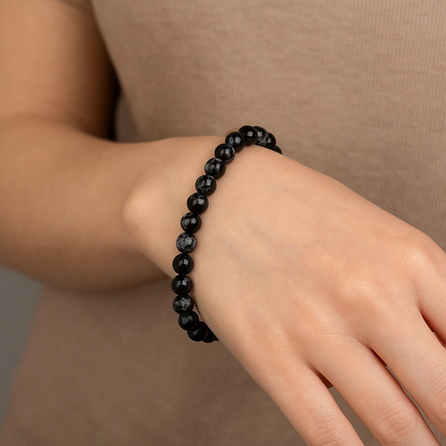 Snowy Obsidian Natural Stone Bracelet 6 mm