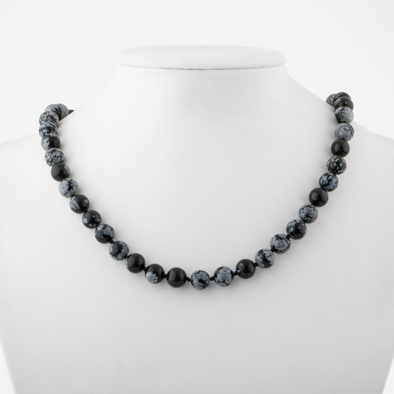 Karlı Obsidyen 8 mm Düğümlü Doğal Taş Kolye - Görsel 2 - Safnaturel