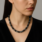 Karlı Obsidyen 8 mm Düğümlü Doğal Taş Kolye