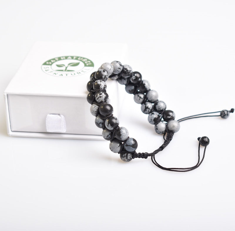 Karlı Obsidyen 8mm Çift Sıra Makrome Doğal Taş Bileklik - Görsel 3 - Safnaturel