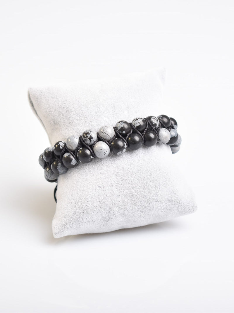 Karlı Obsidyen 8mm Çift Sıra Makrome Doğal Taş Bileklik - Görsel 4 - Safnaturel