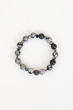 Karlı Obsidyen - Hematit 10 mm Doğal Taş Zirkon Aparatlı Bileklik - Görsel 1 - Safnaturel
