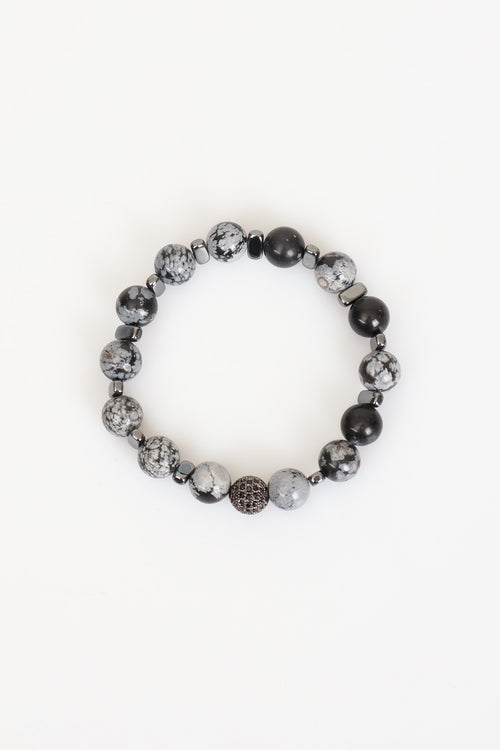 Karlı Obsidyen - Hematit 10 mm Doğal Taş Zirkon Aparatlı Bileklik - Görsel 1 - Safnaturel