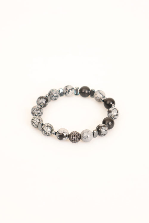 Karlı Obsidyen - Hematit 10 mm Doğal Taş Zirkon Aparatlı Bileklik - Görsel 2 - Safnaturel