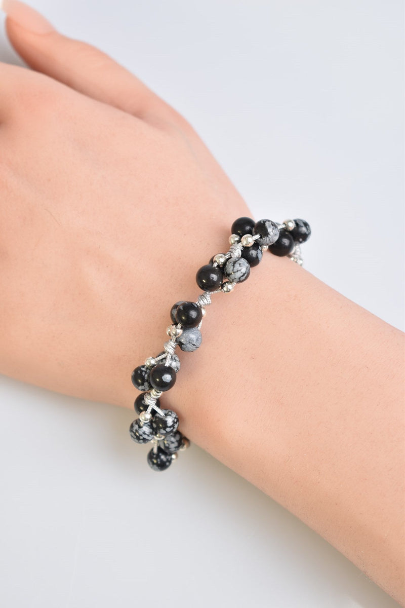 Karlı Obsidyen Üçlü Makrome Özel Tasarım Bileklik 6 mm - Görsel 4 - Safnaturel