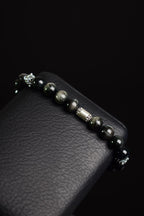 Eagle Eye - Hematite - Tourmaline Natural Stone Silver Device Unisex Bracelet