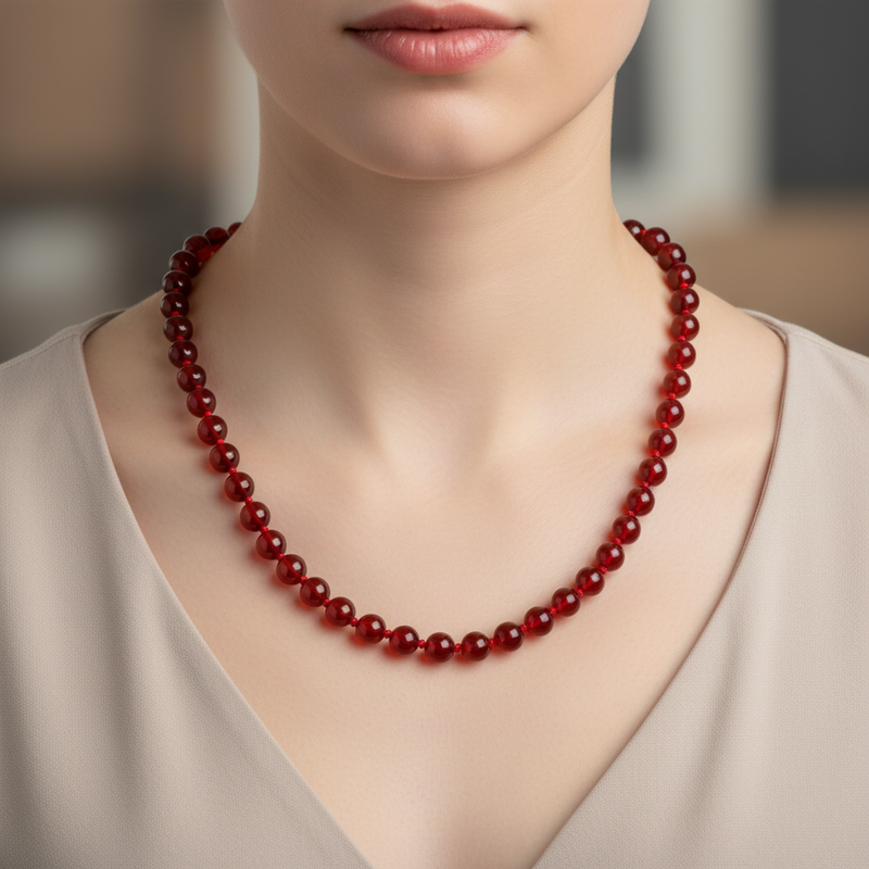 Kırmızı Akik 6 mm Düğümlü Doğal Taş Kolye - Görsel 1 - Safnaturel