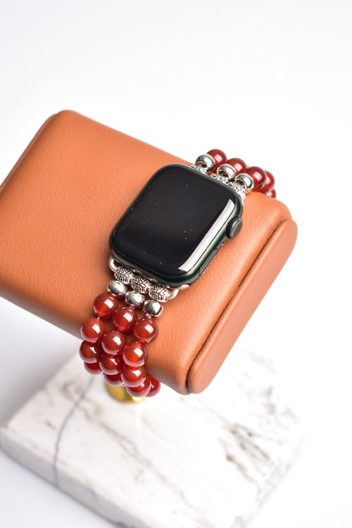 Kırmızı Akik Doğal Taş Apple Watch Saat Bandı 38 - 41 Mm