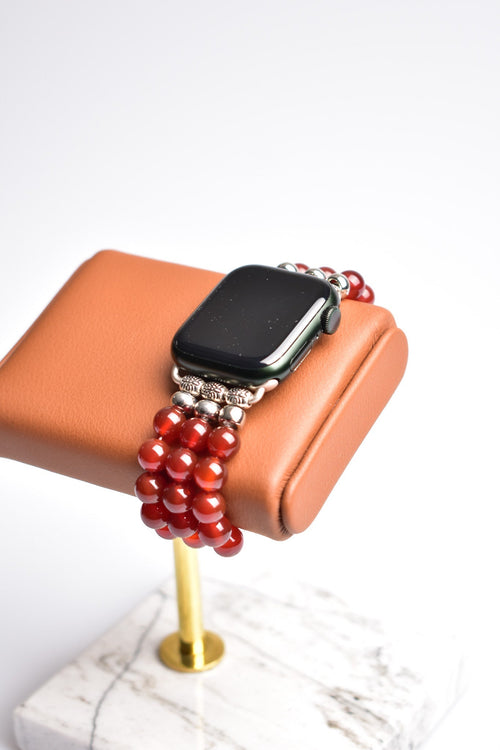 Kırmızı Akik Doğal Taş Apple Watch Saat Bandı 38 - 41 Mm