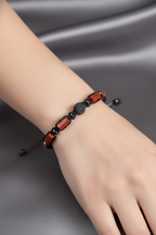 Kırmızı Jasper - Hematit Doğal Taş Zirkon Aparatlı Makrome Bileklik