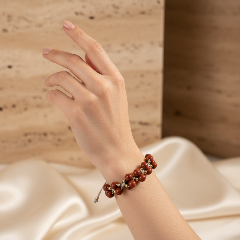 Kırmızı Jasper Üçlü Makrome Özel Tasarım Bileklik 6 mm - Görsel 1 - Safnaturel
