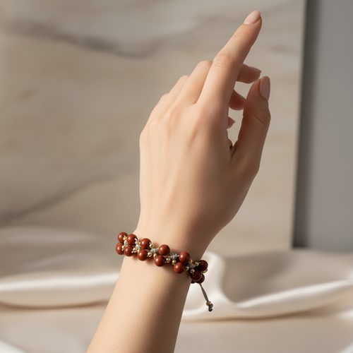 Kırmızı Jasper Üçlü Makrome Özel Tasarım Bileklik 6 mm