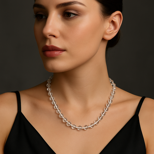 Kristal Kuvars 6 mm Düğümlü Doğal Taş Kolye