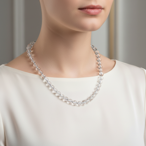 Kristal Kuvars 6 mm Düğümlü Doğal Taş Kolye