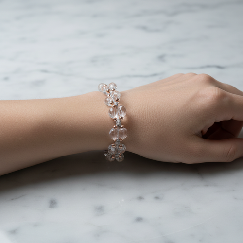 Kristal Kuvars Doğal Taş Üçlü Makrome Bileklik