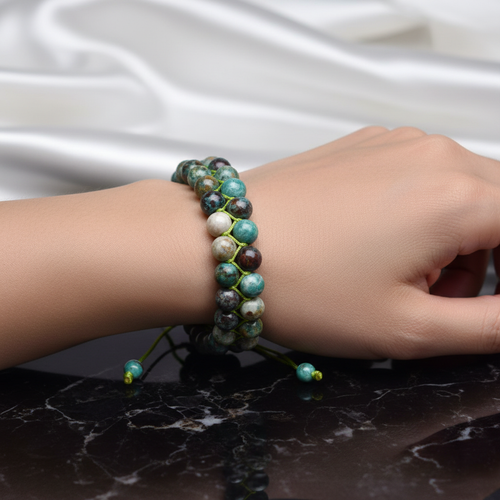 Krizokol Doğal Taş Çift Sıra Makrome Bileklik 8 mm