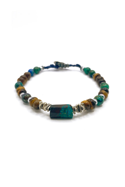 Krizokol-Kaplan Gözü-Azurit Malakit-Hematit Doğal Taş Gümüş Erkek Bileklik