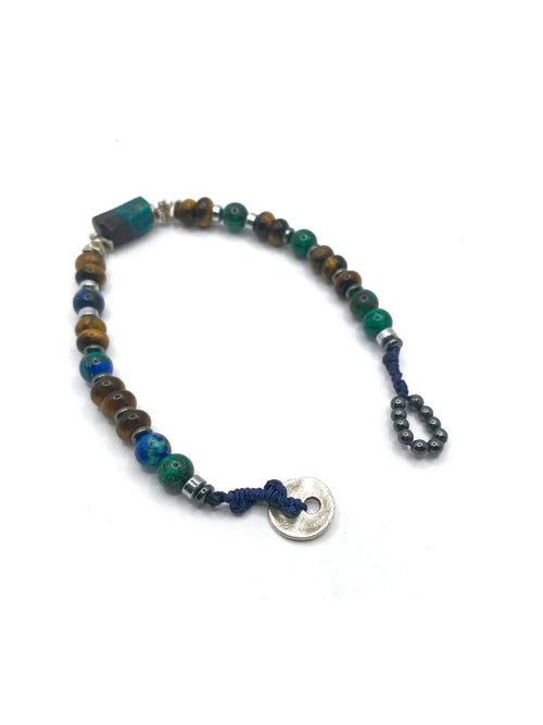 Krizokol-Kaplan Gözü-Azurit Malakit-Hematit Doğal Taş Gümüş Erkek Bileklik